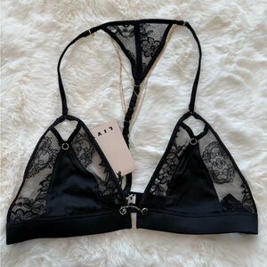 Livy Chic Black Lace Bralette with gold chains